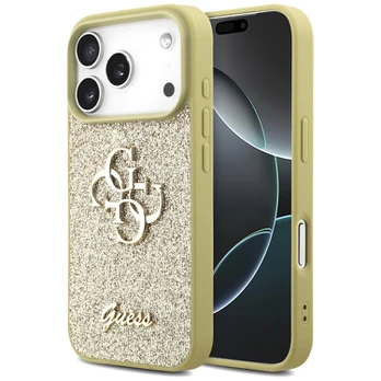 Dėklas Guess Fixed Glitter Big 4G do iPhone 17 Pro auksinė