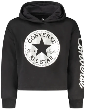 Juoda „Converse“ mergaičių džemperis su gobtuvu ir užtrauktuku