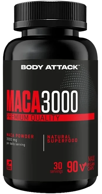 Maca kapsulės Body Attack Maca 3000 90 kapsulių