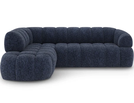 Tontano corner sofa with sleeping function and electrically extendable seat, blue chenille, left-hand side, Modern, Blue