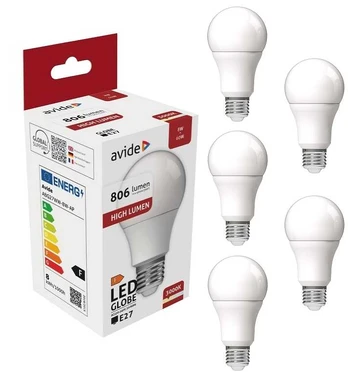 Avide LED lemputė 8W A60 E27 3000K 5vnt