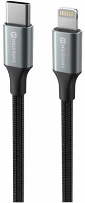 SWISSTEN TEXTILE II datový kabelis USB-C - Lightning 1.5m juoda