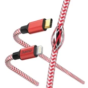 Hama 00201562 Reflective Charging Cable, USB-C - Lightning 1.5m Nylon red kaina