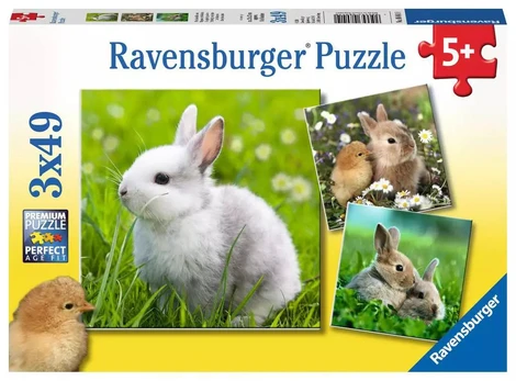 Ravensburger 3 dėlionės „Triušiukai“, 3×49 det., nuo 5 m.