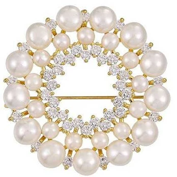 Troli Charming pearl brooch with crystals Gold