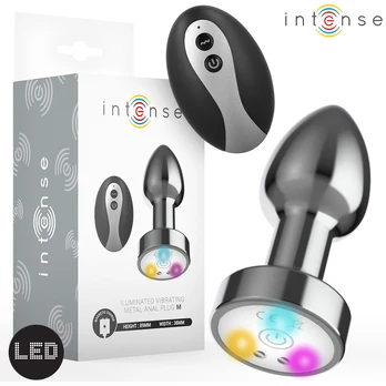 Intense Vibrating Metal Plug M with LED Lights & Remote Control