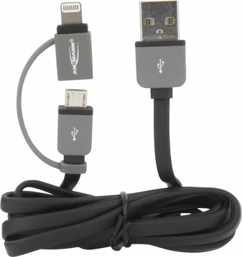 Kabelis USB Ansmann USB-A - microUSB + Lightning 1 m Pilka (1700-0037)