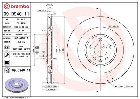 BREMBO 09.D940.11 Brake Disc