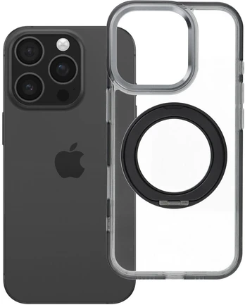 Dėklas Oem Case for iPhone 16 PRO Frame Circle Stand compatible with MagSafe juodas