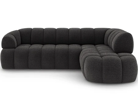 Tontano corner sofa with sleeping function and electrically extendable seat, dark gray bouclé, left-hand side, Modern, Dark Gray