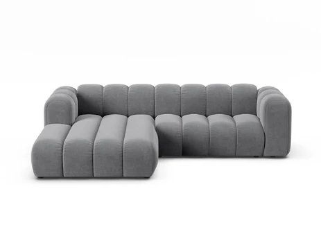 Velvet Modular Left Corner Sofa, "Lupine", 4 Seats, 260x177x70, Grey
