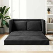 Grindų sofa-lova, 2-1, juodos spalvos, 122x204x55cm, aksomas kaina