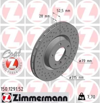 Stabdžių diskas ZIMMERMANN 150.1291.52