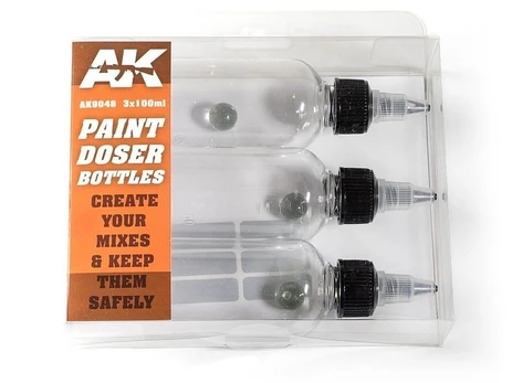 AK Interactive - Paint Doser Bottles 3x100ml (plastikiniai buteliukai maišymui), 9048