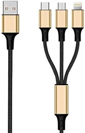 2GO 3in1 USB Ladekabel Micro-USB,Apple,TypeC Nylon 1,5m auksinis