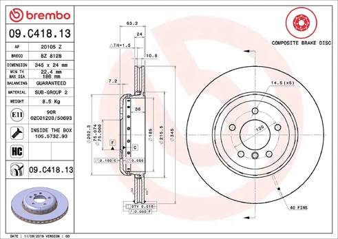 BREMBO 09.C418.13 Brake Disc