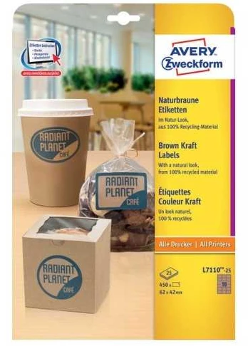 Avery Zweckform Avery L7110-25, Brown, Rounded rectangle, Permanent, 62 x 42 mm, A4, Paper