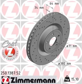 Stabdžių diskas ZIMMERMANN 250.1387.52