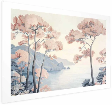 Artgeist Plakatas - Ocean Cliffs and Trees; Delicate Motif in Pastel Colors