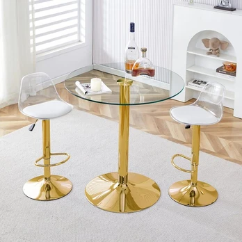 Baro stalas ir 2 kėdės, stiklas 89 cm, aukščio reguliavimas, 3 vnt