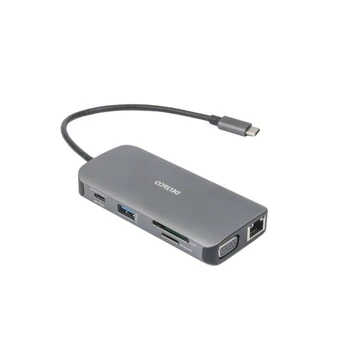 Adapteris DELTACO USB-C docking station 3x USB-A, SD/microSD, RJ45, HDMI, sidabrinis / USBC-HDMI25