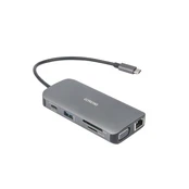 Adapteris DELTACO USB-C docking station 3x USB-A, SD/microSD, RJ45, HDMI, sidabrinis /  USBC-HDMI25 kaina