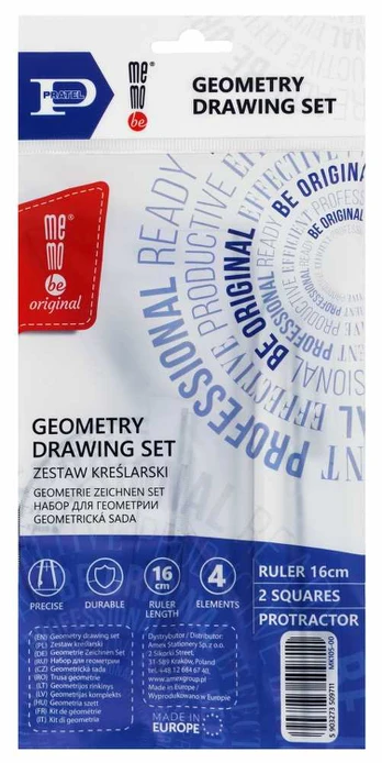 Geometrijos priemonių rinkinys MemoBe 16 cm, 4 dalys