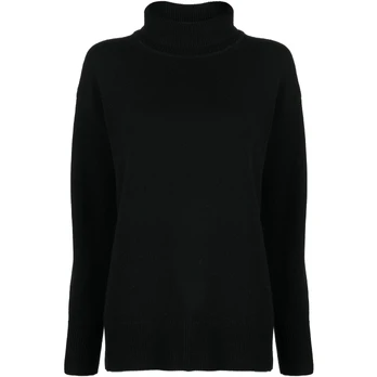 Megztinis moterims, Juoda, High neck soft wool sweater