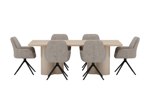 Olivia Rectangular Dining Table 100x210 Beige/Whitewash + Manchi Chair 2-pack _6