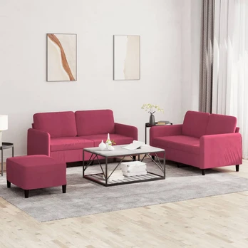 Sofa Sofos komplektas, 3 dalių, raudonojo vyno spalvos, aksomas