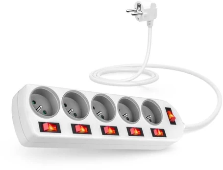 CONNECT IT extension cable , 5 sockets, 2 m, with switches (baltas)