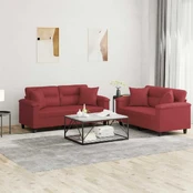 Sofa Sofos komplektas su pagalvėmis, 2 dalių, vyno, dirbtinė oda kaina