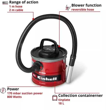 Einhell TC-AV 1830 D Dulkių siurblys DO POPIOŁU
