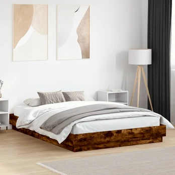 Lovos rėmas su LED lemputėmis, dūminio ąžuolo, 150x200cm
