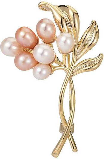 Troli Elegant auksinis-plated brooch with artificial pearls Twig Gold