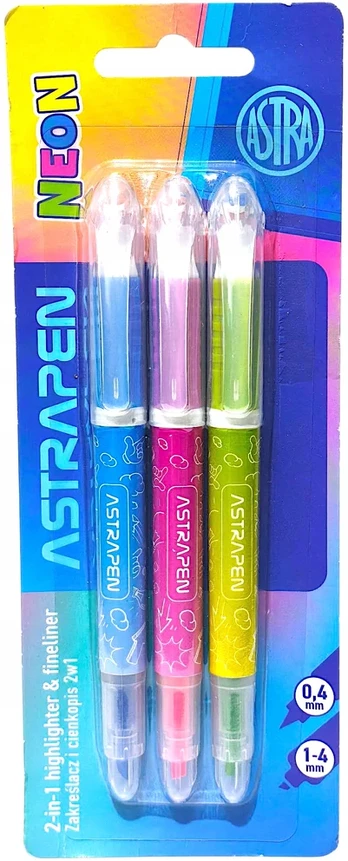 Astrapen 2in1 žymeklis ir rašiklis, neoninis, 3 vnt.