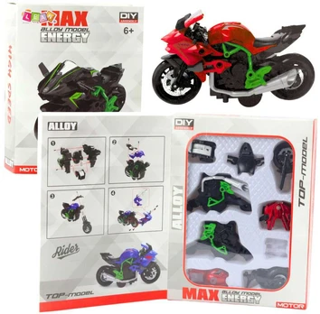 Surenkamas motociklo modelis DIY 1:14, žalias/raudonas