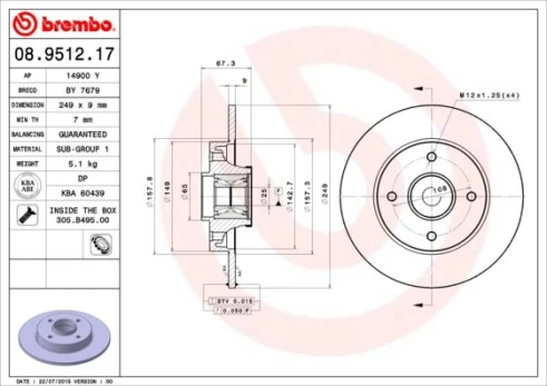 Stabdžių diskas BREMBO 08.9512.17