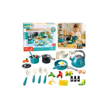 Lean Toys Little Chef's Set - Kitchen Pots, Dishes, Virdulys, Turquoise, 33 Pieces
