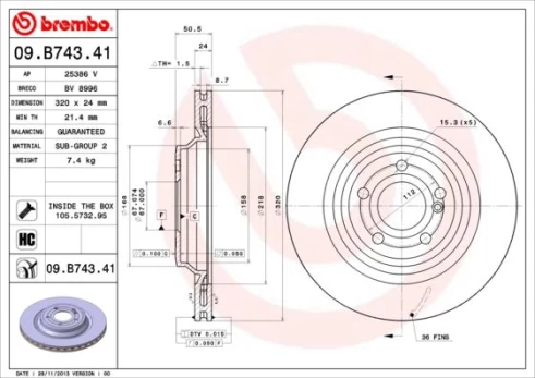 Stabdžių diskas BREMBO 09.B743.41