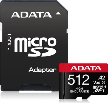 Adata microSD card High Endurance 512GB UHS1 U3 V30 A2 100/85MB/s + Adapter