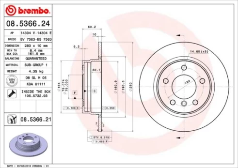 BREMBO 08.5366.21 Brake Disc