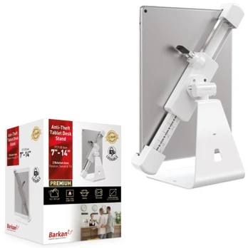 Stand holder for 7-14" tablet with swivel desktop lock
