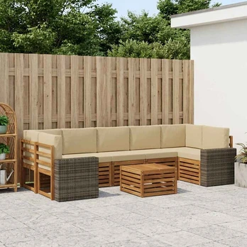 Lauko sofos komplektas su pagalve 8 pcs Natūralus ir bežinis