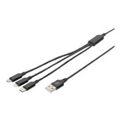 Assmann Electronic ASSMANN USB įkroviklio laidas USB A - Lightning+micro B+Type-C 1m 3in1 kabelis medvilnė CE bl kaina