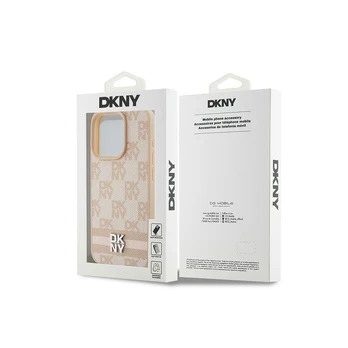 Dėklas DKNY PU Leather Checkered Pattern and Stripe Case for iPhone 15 Pro Max Rožinė