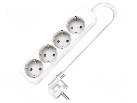 Extension lead | 3x1.5mm2 | Schuko | Sockets: 4 | PVC | white | 3m | 16A