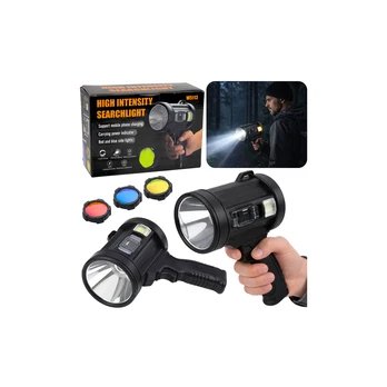 Lean LED Solar Searchlight Flashlight 6 Modes Powerbank Interchangeable Filters