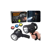 Lean LED Solar Searchlight Flashlight 6 Modes Powerbank Interchangeable Filters kaina