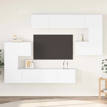 TV staliukas Televizoriaus spintelių komplektas, 8 dalių, baltas, mdp